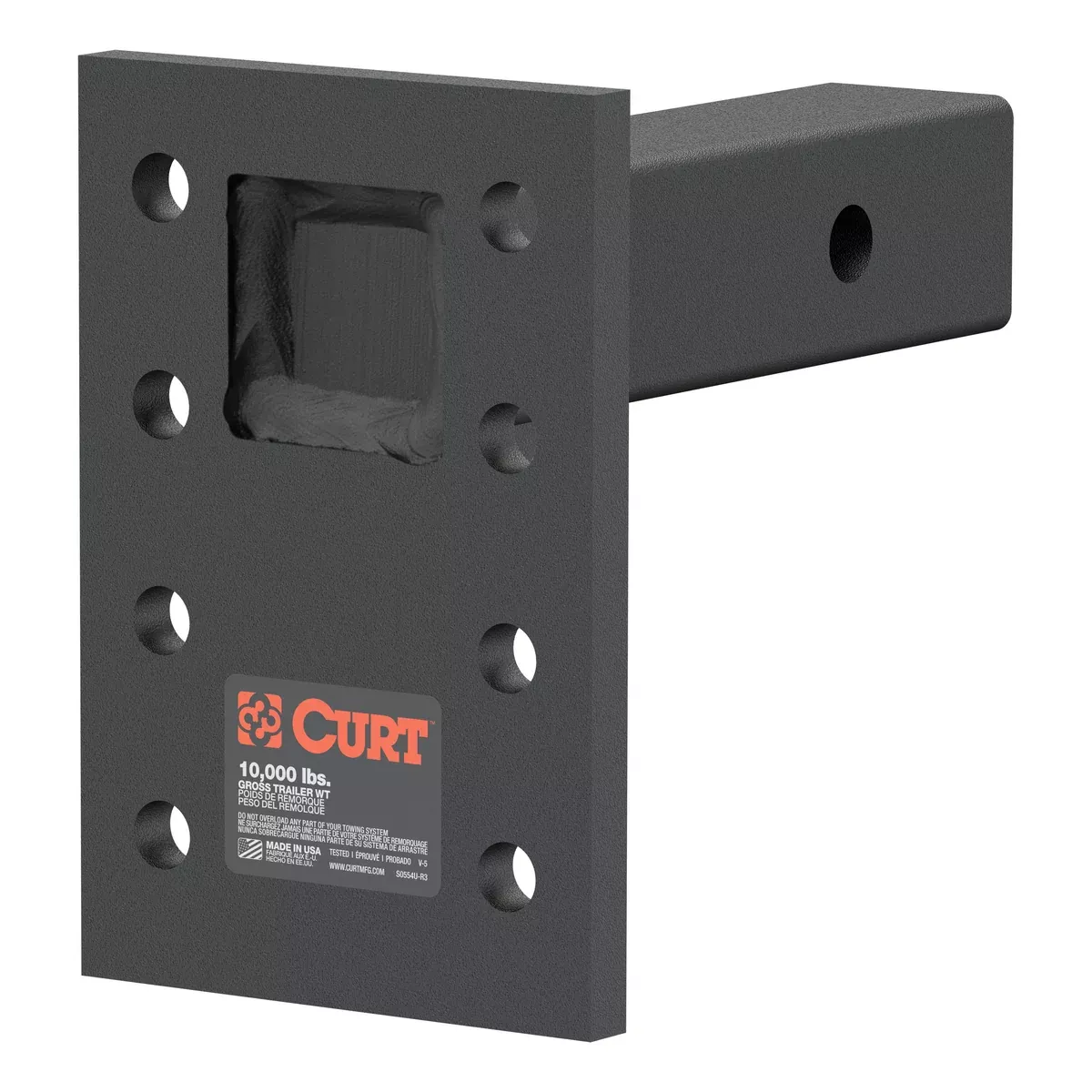 CURT Adjustable Pintle Mount for 2-Inch Hitch Receiver, 10,000 lbs, 6-1 /2-Inch Drop, 6-Inch Length Model 48323