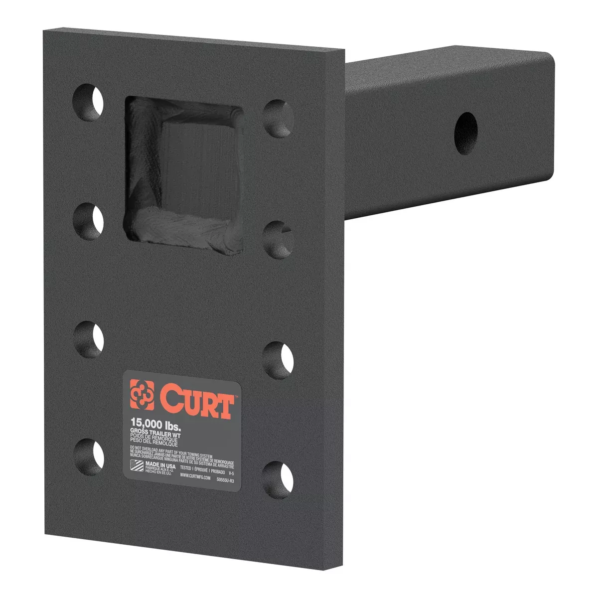 CURT Adjustable Pintle Mount for 2-Inch Hitch Receiver, 15,000 lbs, 6-1 /2-Inch Drop, 6-Inch Length Model 48328