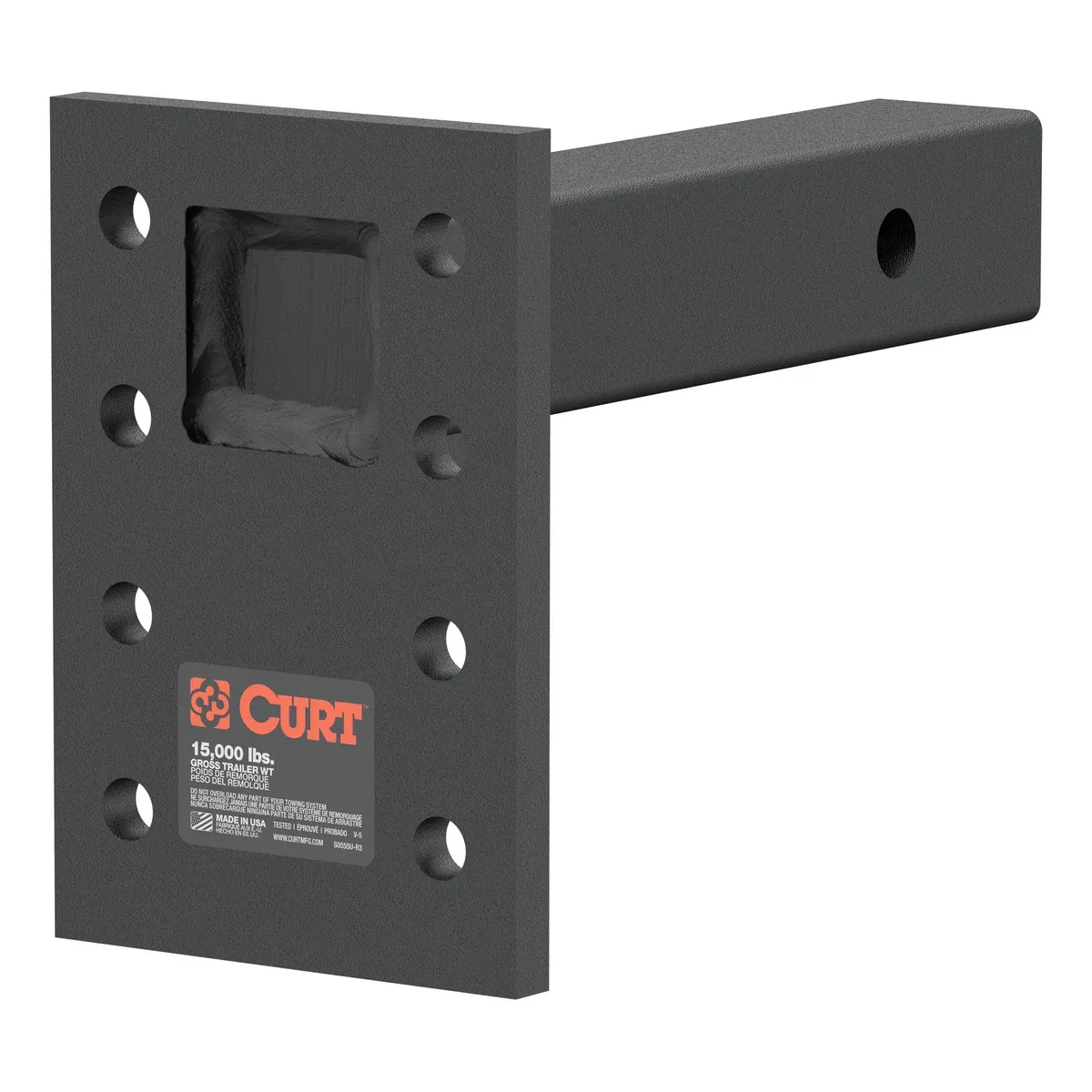 CURT Adjustable Pintle Mount for 2-Inch Hitch Receiver, 15,000 lbs, 6-1 /2-Inch Drop, 8-Inch Length Model 48325